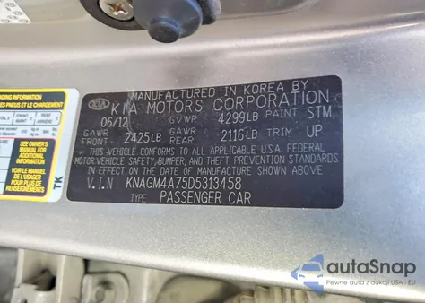 2013 Kia Optima Lx z USA, uszkodzony, nr VIN KNAGM4A75D5313458